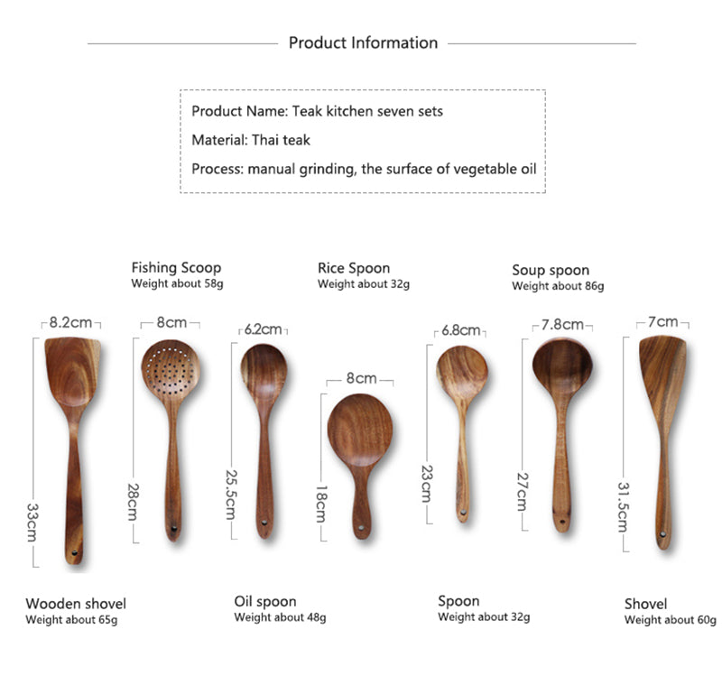 Teak Wood Tableware Set - Spoon, Ladle, Turner