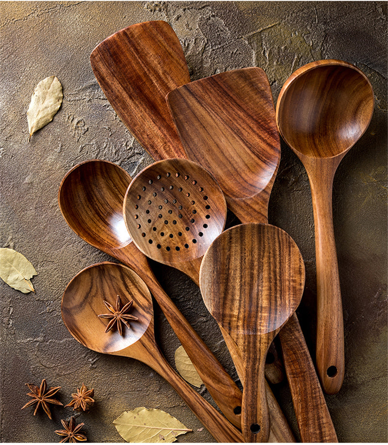 Teak Wood Tableware Set - Spoon, Ladle, Turner