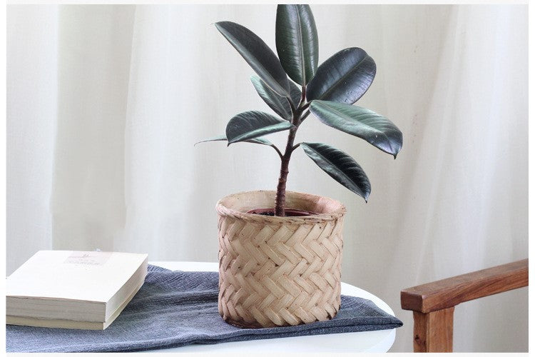Bamboo Basket Planter - Retro Vintage Flower Pot