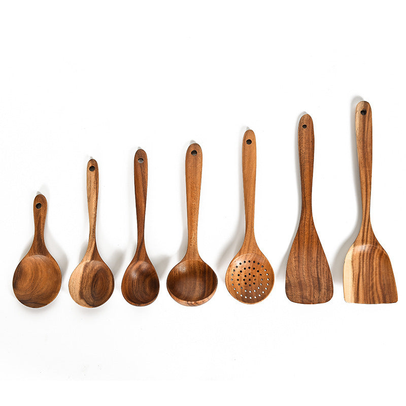 Teak Wood Cooking Tool Set - Wooden Kitchen Utensils