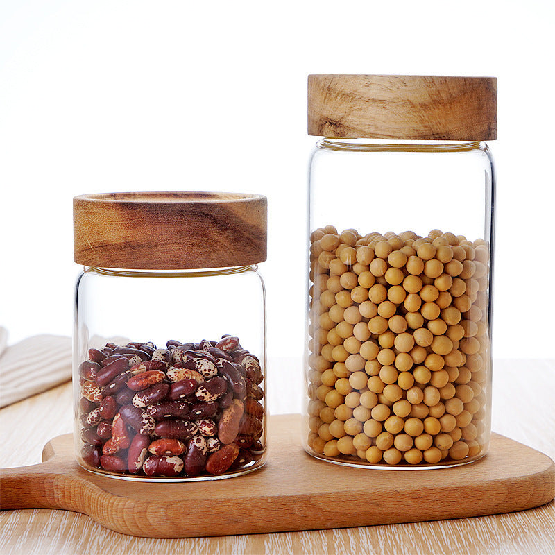 Glass Jam Jar with Wood Lid - Airtight Food Storage