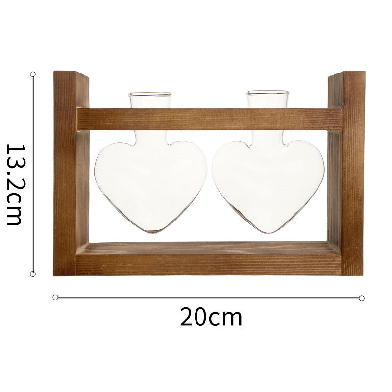Heart Hydroponic Vase - Glass & Wood Planter