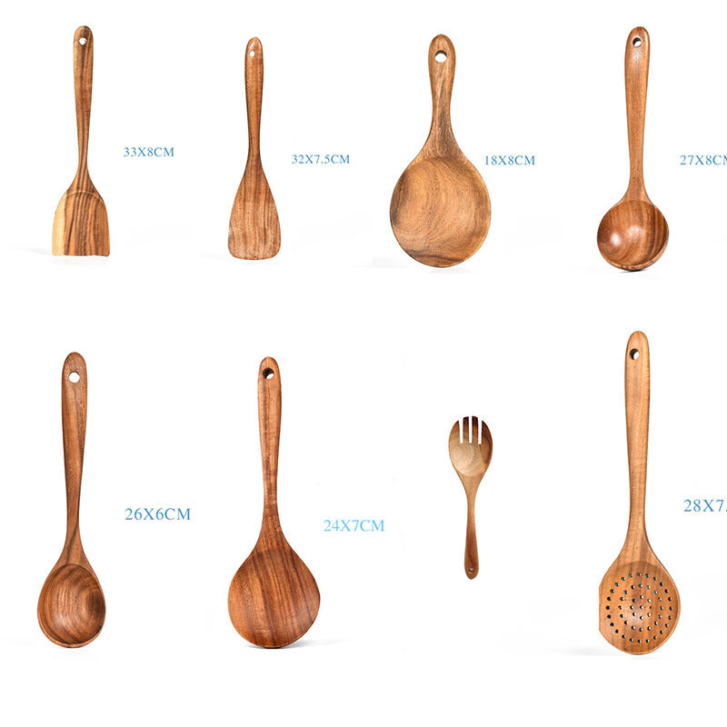 Teak Wood Cooking Tool Set - Wooden Kitchen Utensils