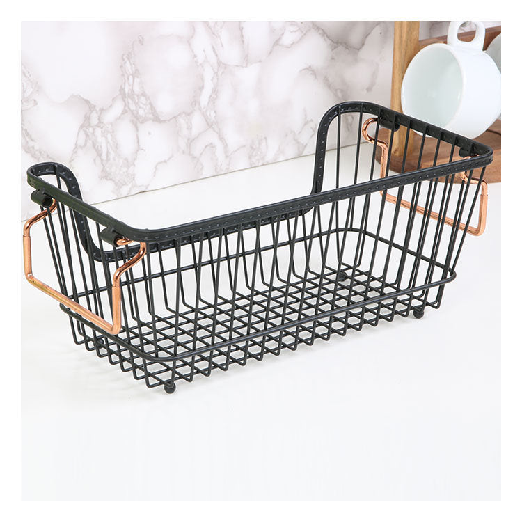 Black Iron Storage Basket - Decorative Home Organizer