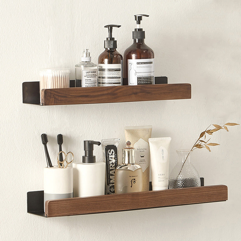 Solid Wood Bathroom Shelves - Non-Drill Storage