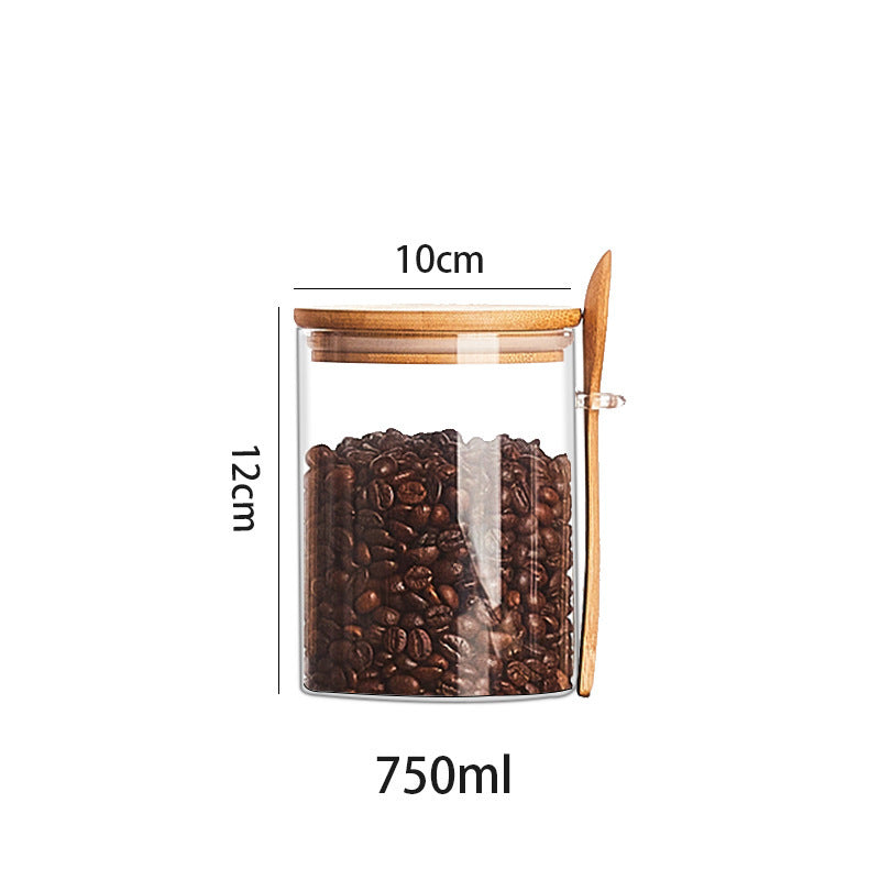 Wood Spoon & Glass Storage Tank Set - Kitchen Organizer
