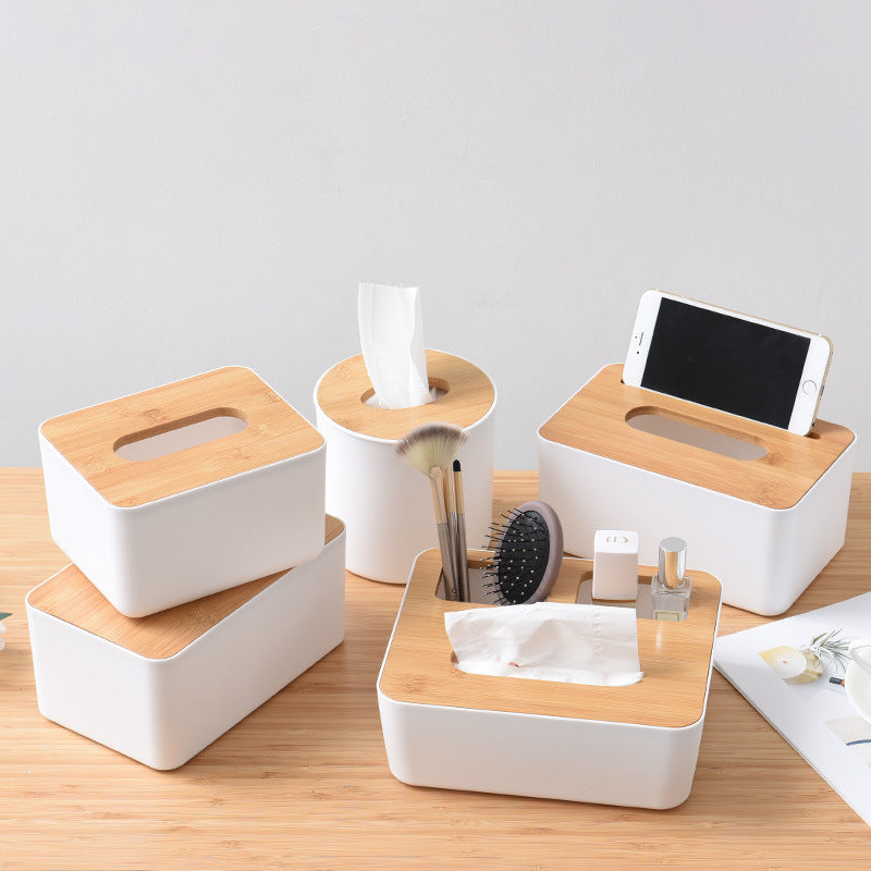 Bamboo Tissue Box Cover - Square Wood Dispenser