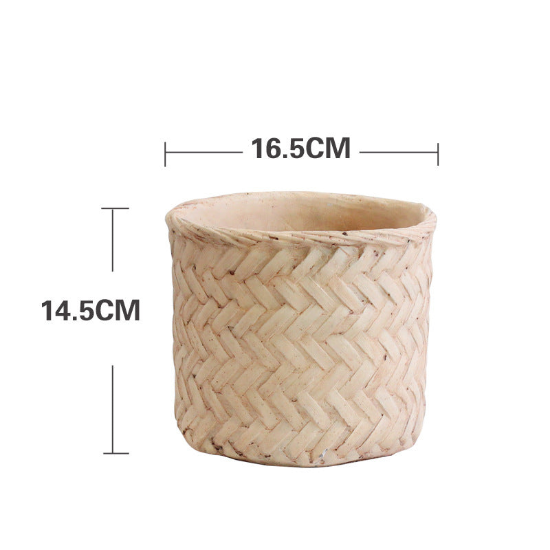 Bamboo Basket Planter - Retro Vintage Flower Pot