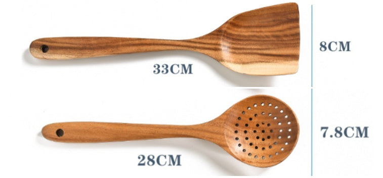 Teak Wood Cooking Tool Set - Wooden Kitchen Utensils
