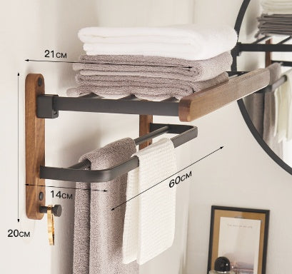 Solid Wood Towel Rack with Shelf - Bathroom Organizer