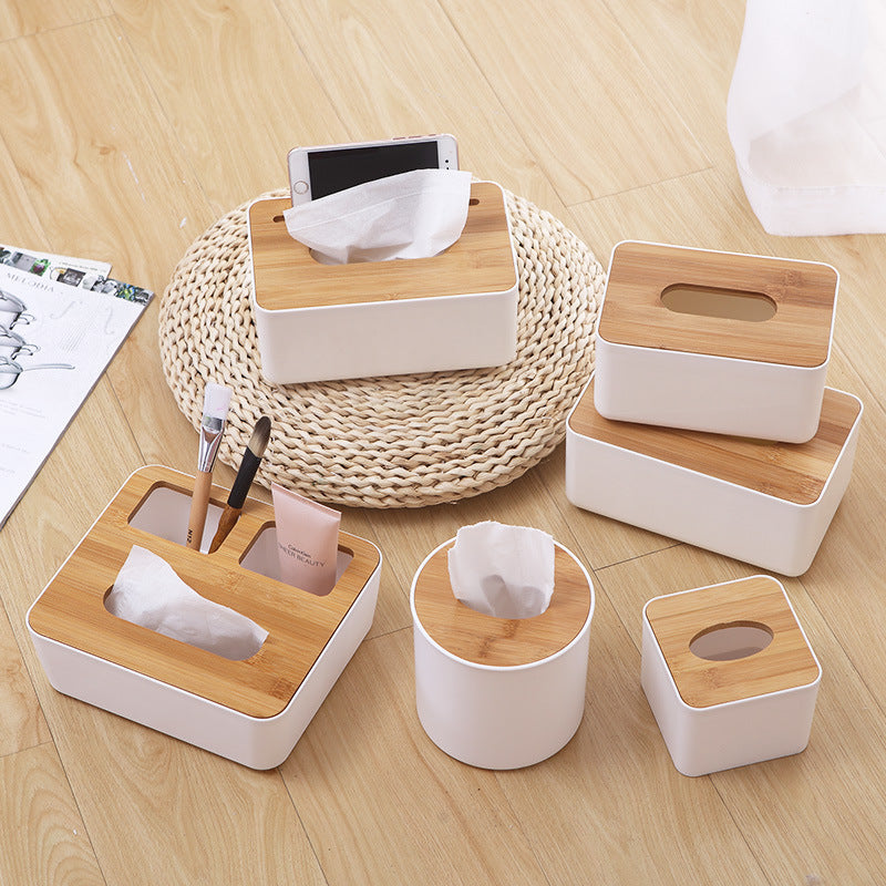 Bamboo Tissue Box Cover - Square Wood Dispenser