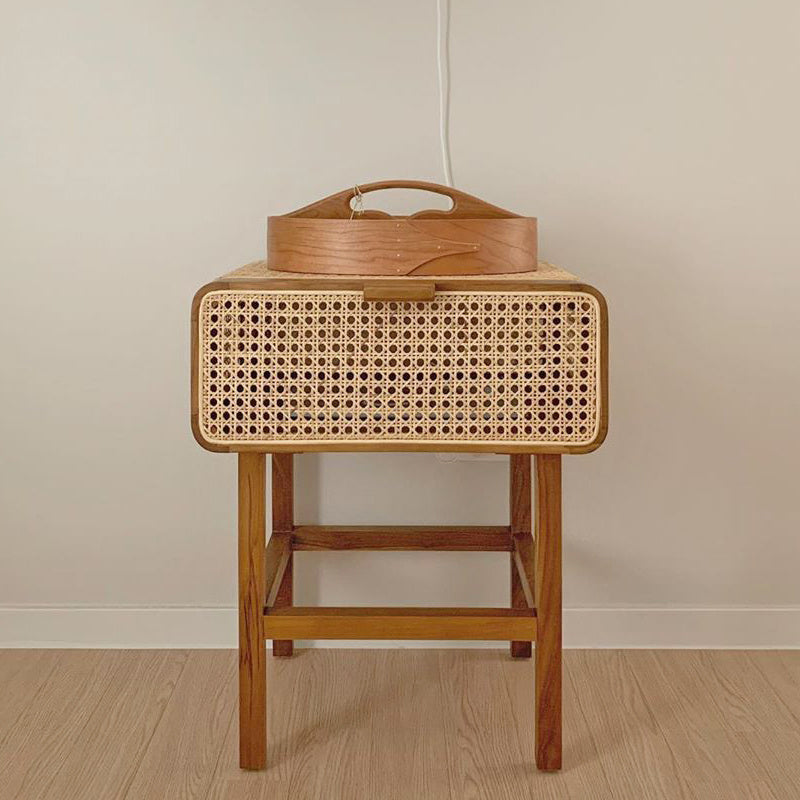 Retro Rattan Bedside Table - Nightstand