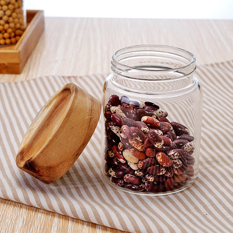 Glass Jam Jar with Wood Lid - Airtight Food Storage