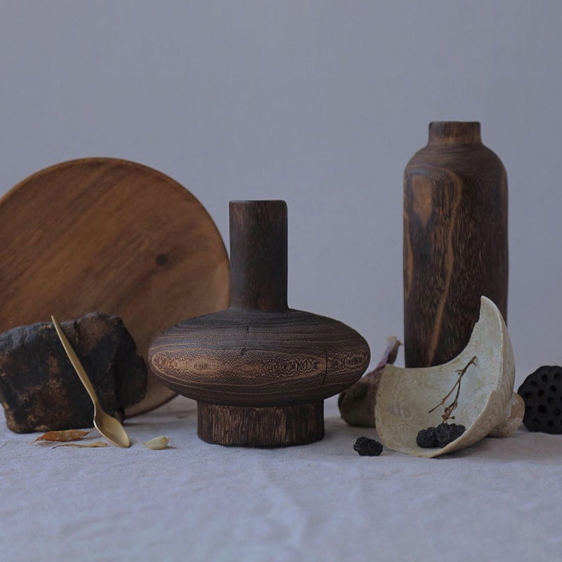 Retro Wood Zen Dried Flower Vase - Home Decor