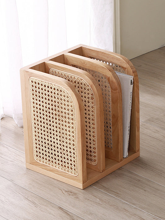 Nordic Rattan Bookshelf - Modern Desktop Organizer