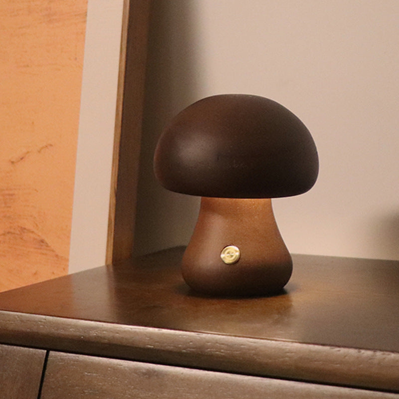 Wooden Mushroom LED Night Light - Touch Switch