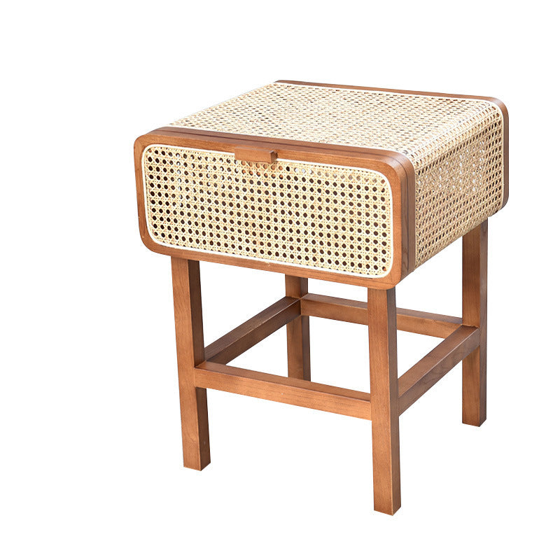 Retro Rattan Bedside Table - Nightstand