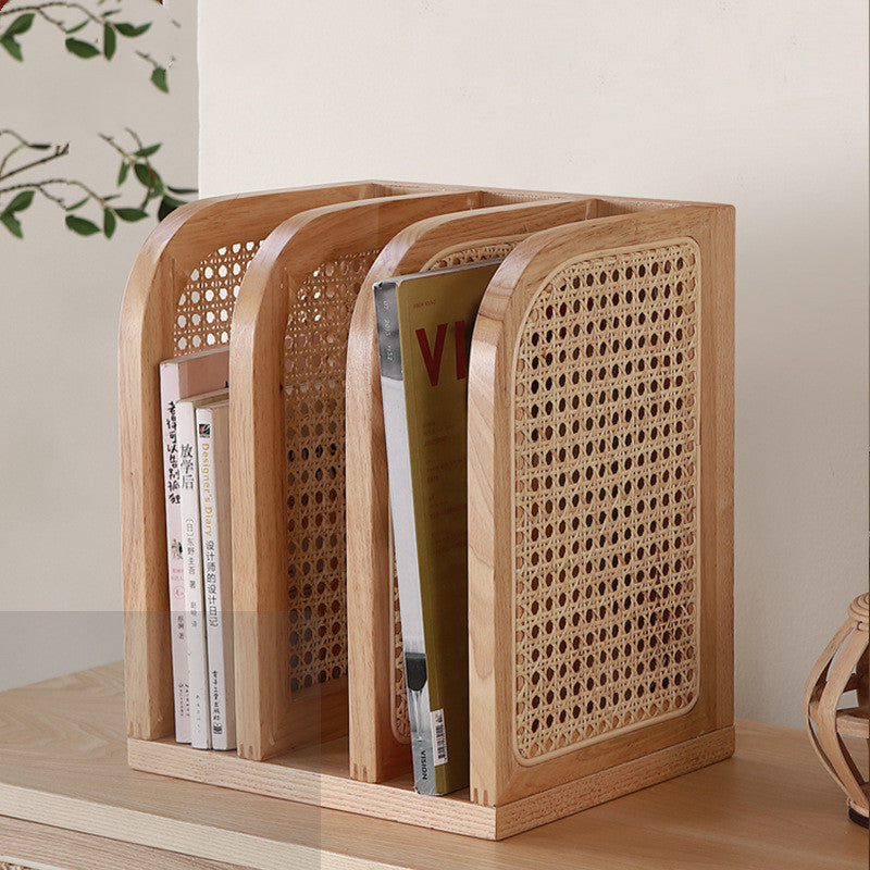 Nordic Rattan Bookshelf - Modern Desktop Organizer
