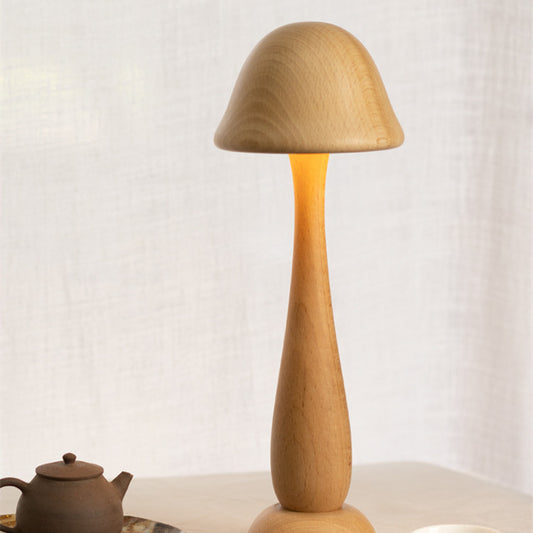 Mushroom Wood Table Lamp - Touch Dimming Night Light