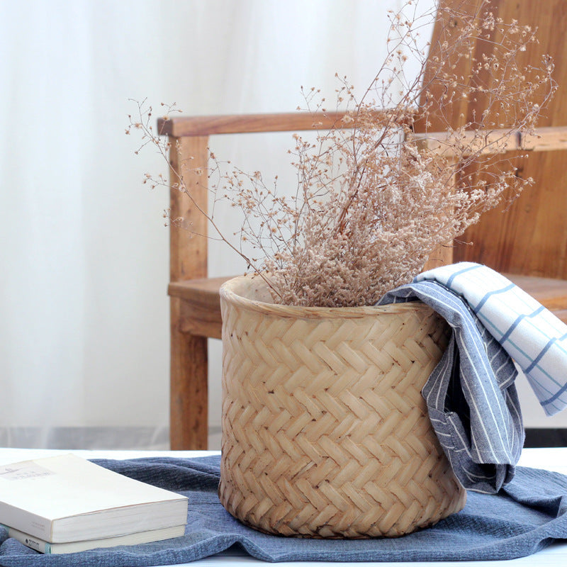 Bamboo Basket Planter - Retro Vintage Flower Pot