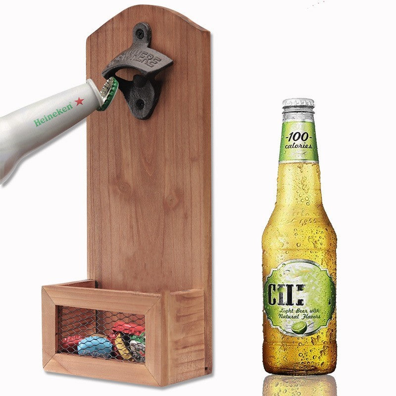 Wood Bottle Opener with Magnetic Catcher