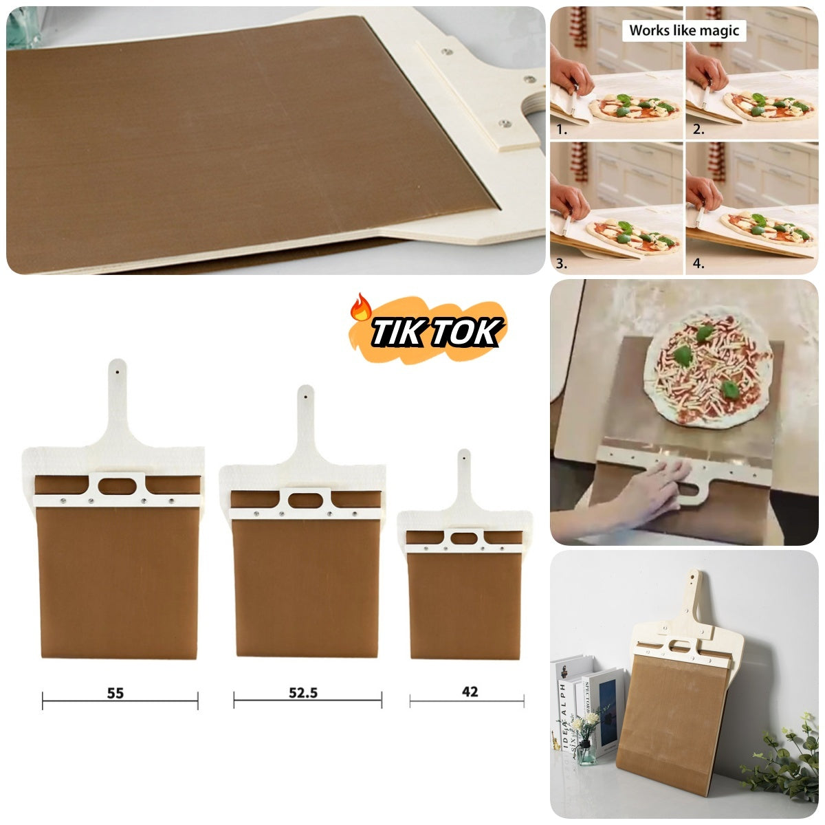 Pizza Peel with Wood Handle - Sliding Storage Board