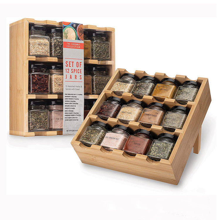 Bamboo Spice Rack - 12-Grid Drawer Organizer