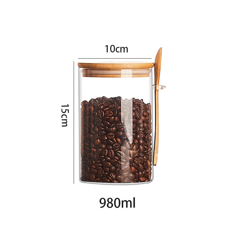 Wood Spoon & Glass Storage Tank Set - Kitchen Organizer