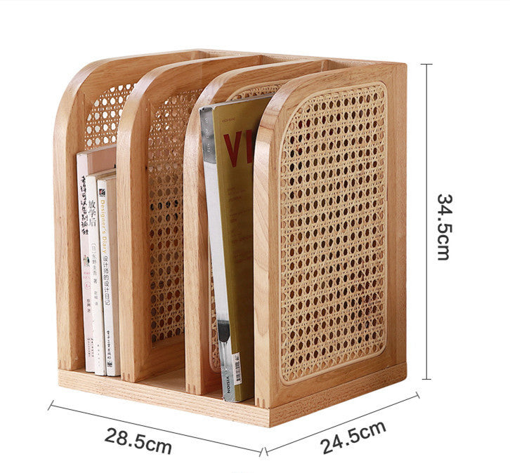 Nordic Rattan Bookshelf - Modern Desktop Organizer