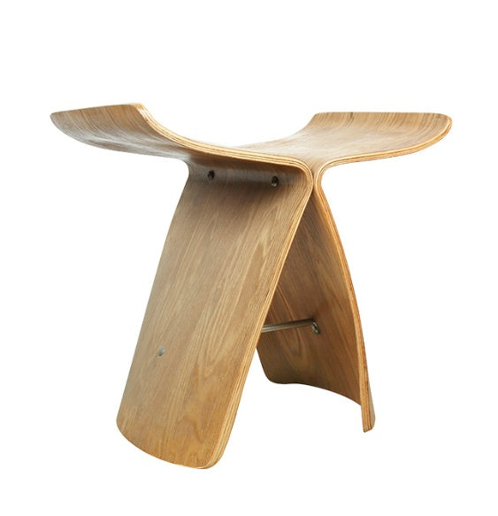 Curved Wood Low Stool - Walnut Color Chair