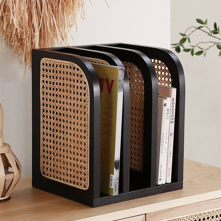 Nordic Rattan Bookshelf - Modern Desktop Organizer