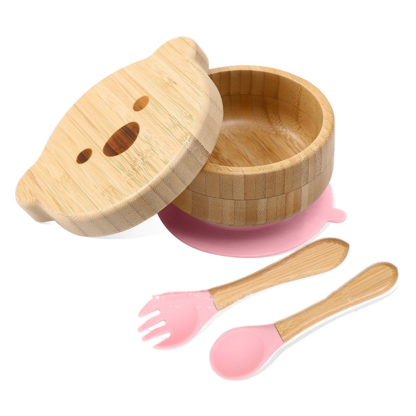 Bamboo Baby Food Bowl - Suction Base Bear Shaped