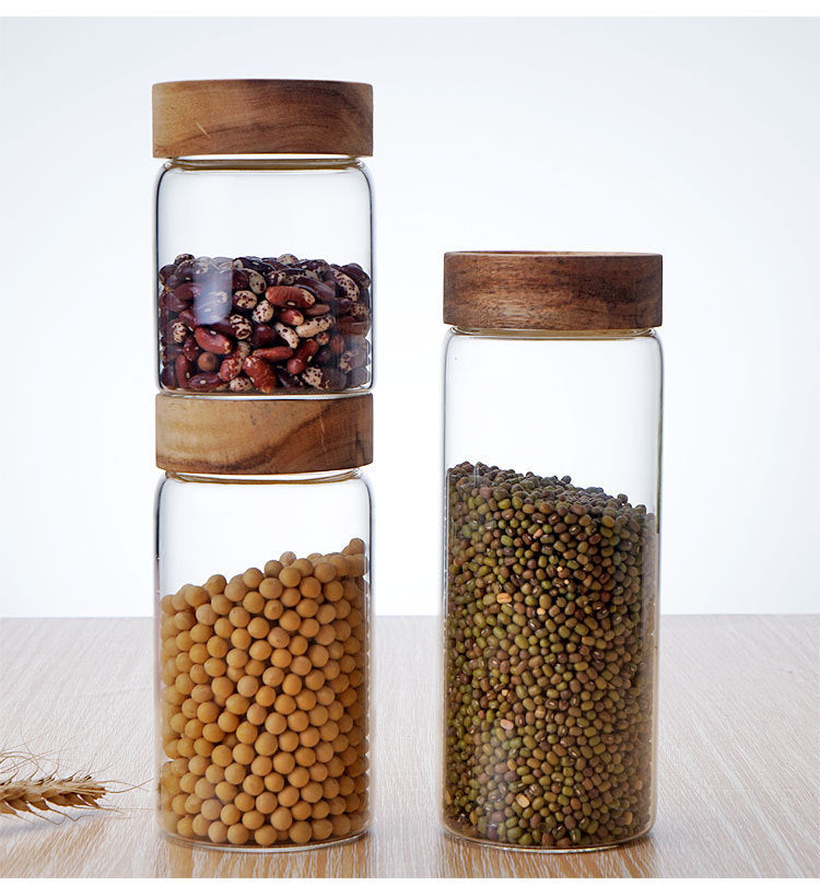 Glass Jam Jar with Wood Lid - Airtight Food Storage