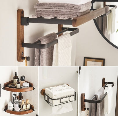 Solid Wood Towel Rack with Shelf - Bathroom Organizer