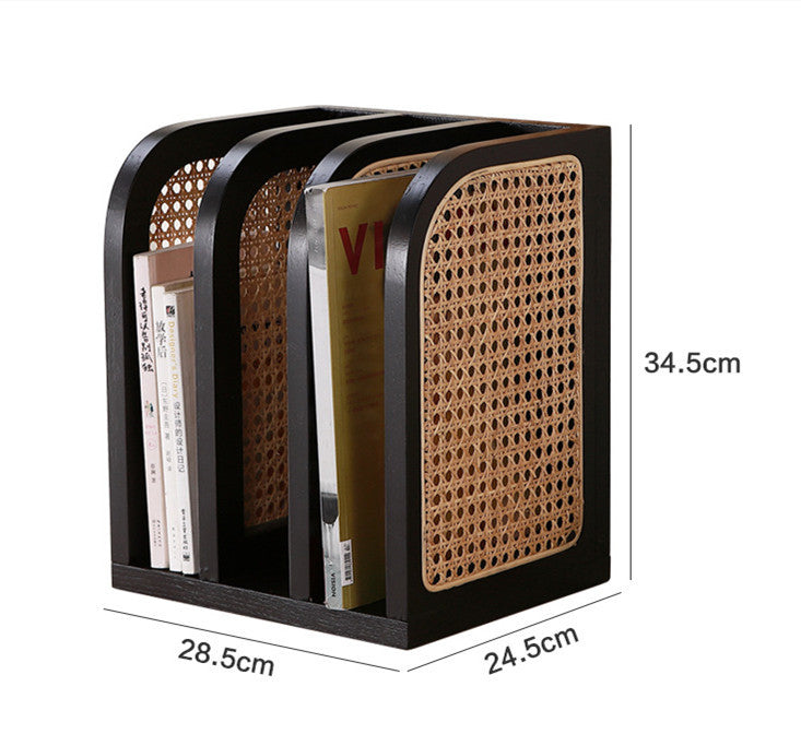 Nordic Rattan Bookshelf - Modern Desktop Organizer