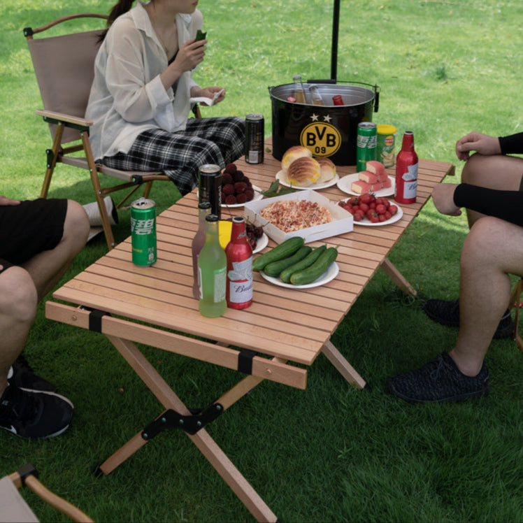 Beech Wood Egg Roll Table - Outdoor Portable Folding