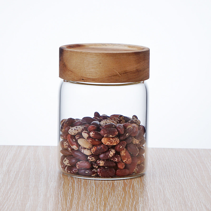 Glass Jam Jar with Wood Lid - Airtight Food Storage