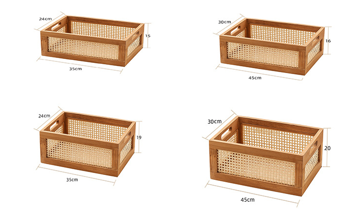 Retro Wood & Bamboo Storage Basket - Vintage Organizer