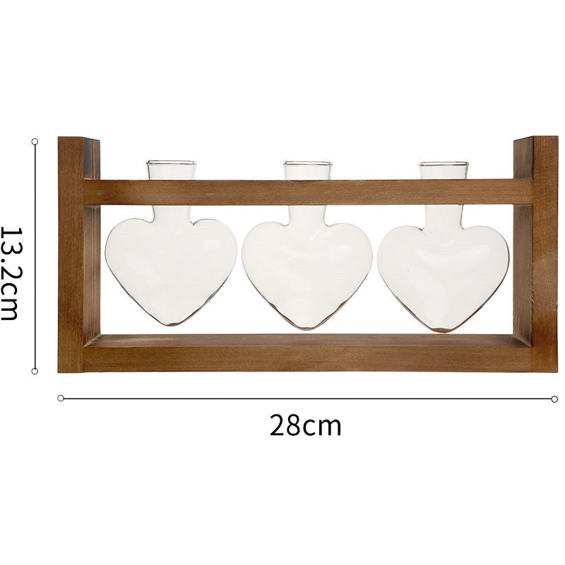 Heart Hydroponic Vase - Glass & Wood Planter