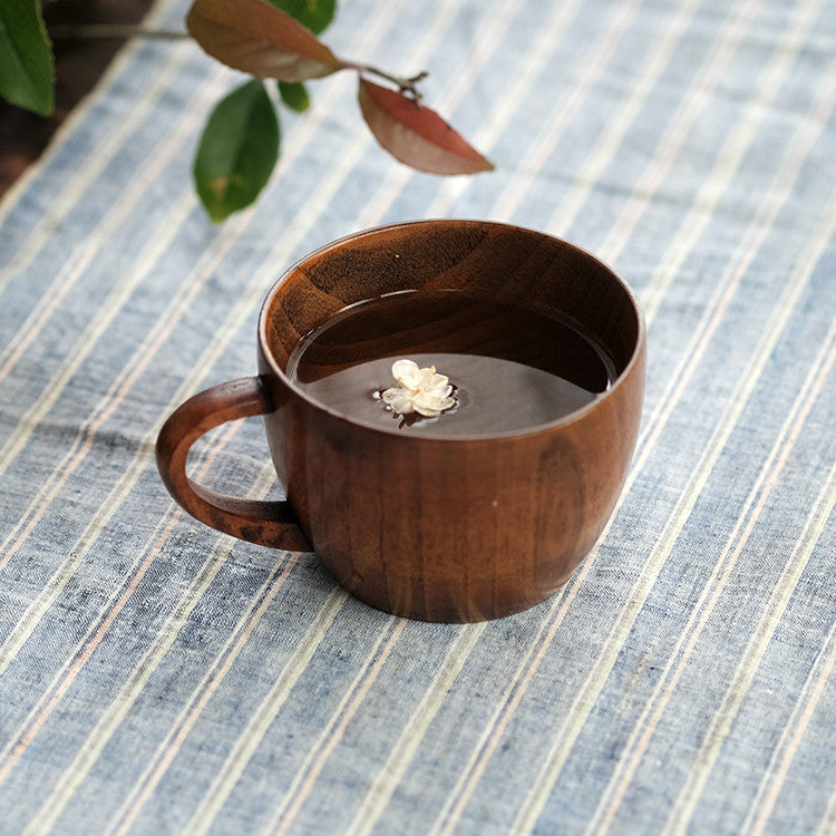 Wood Coffee Mug with Handle - Natural Whole Wood Cup