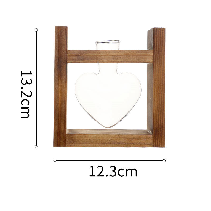 Heart Hydroponic Vase - Glass & Wood Planter