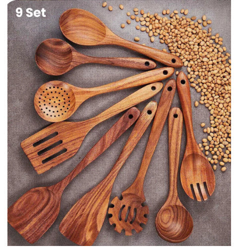 Teak Wood Tableware Set - Spoon, Ladle, Turner