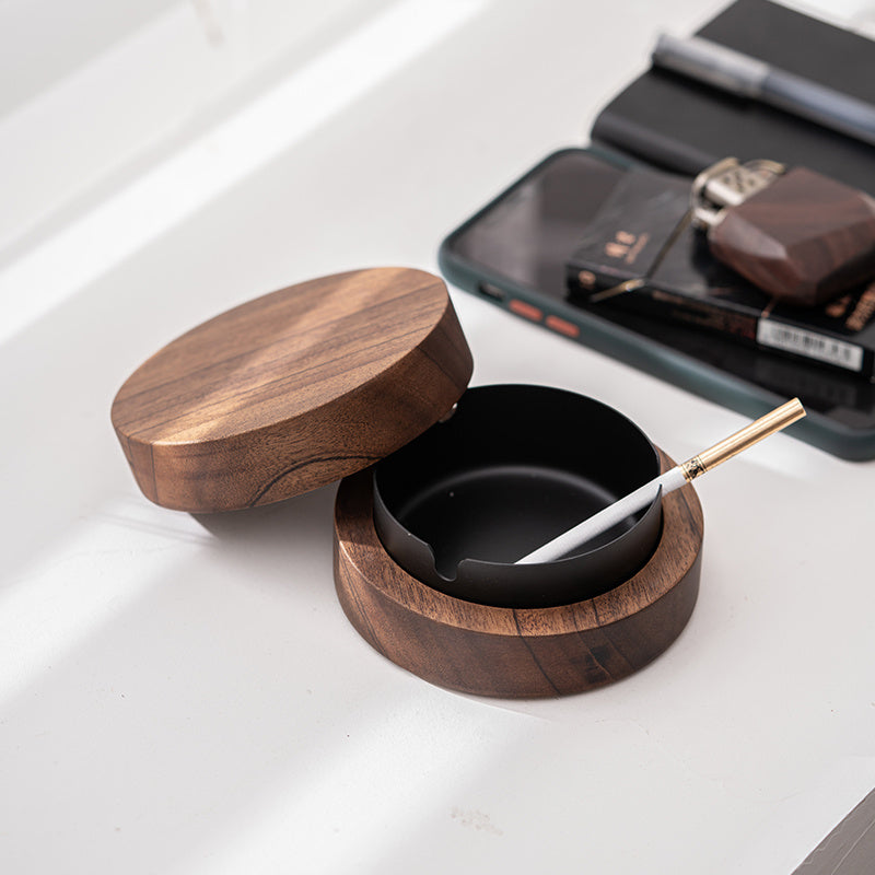 Solid Wood Ashtray - Anti-Fly Ash - Home & Office