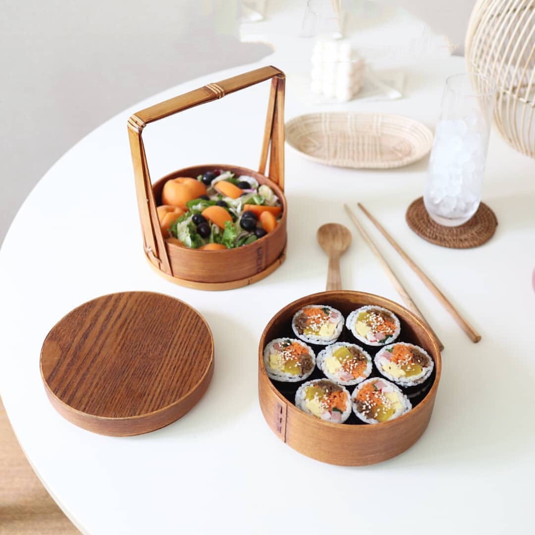Retro Wood Lunch Box - Portable Picnic Container