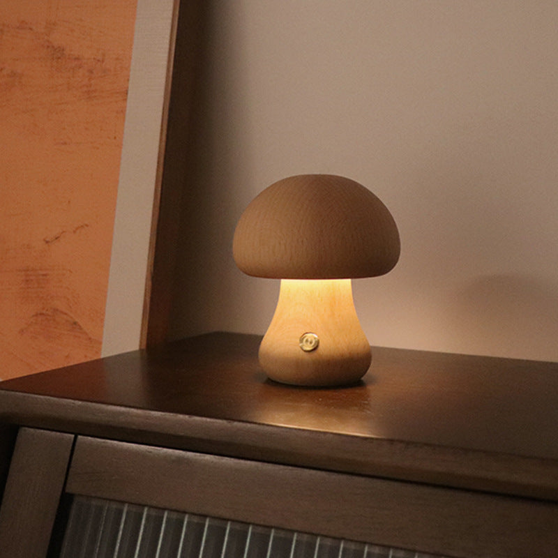Wooden Mushroom LED Night Light - Touch Switch
