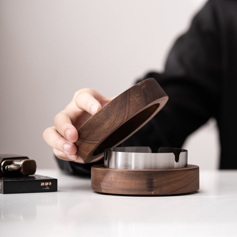 Solid Wood Ashtray - Anti-Fly Ash - Home & Office