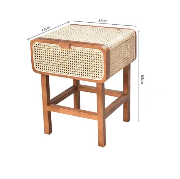 Retro Rattan Bedside Table - Nightstand
