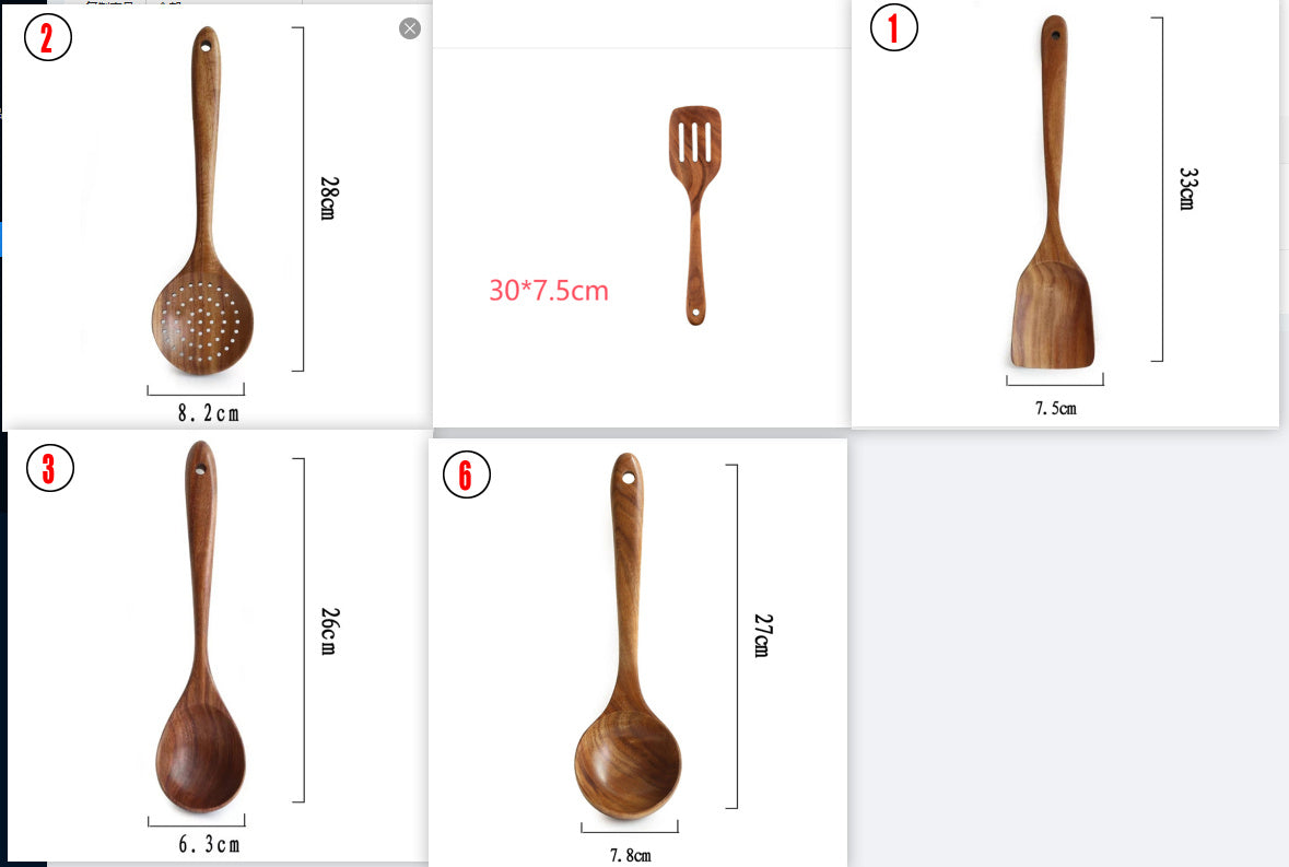 Teak Wood Tableware Set - Spoon, Ladle, Turner