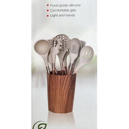 Silicone Kitchen Utensil Set - Wood Grain Handles