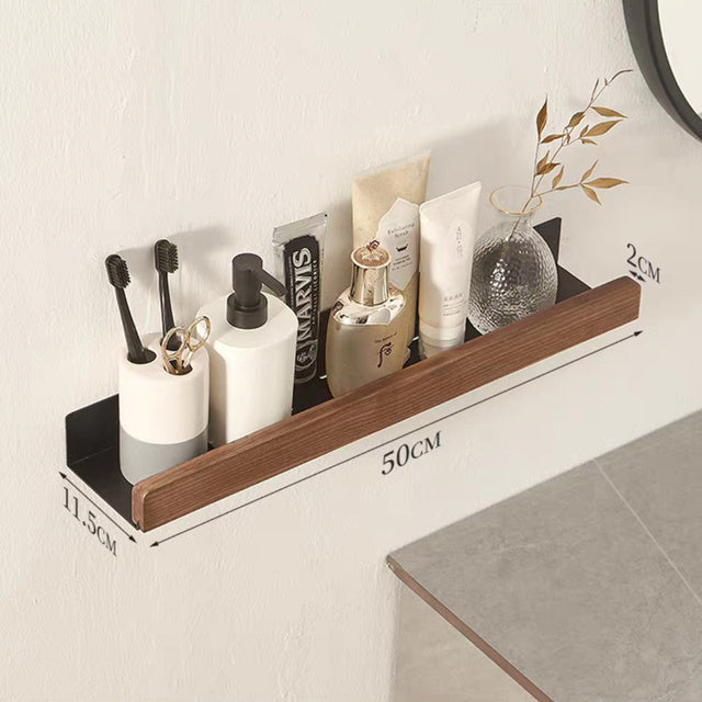 Solid Wood Bathroom Shelves - Non-Drill Storage